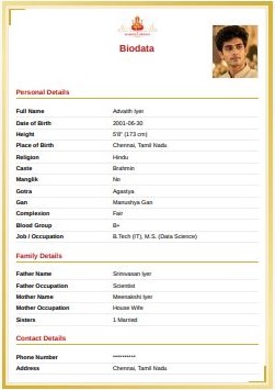 Golden Frame - Common marriage biodata template