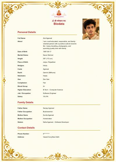 Royal Gold Floral - Common marriage biodata template